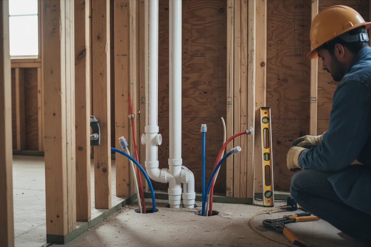 Drain and supply rough-in during Sump Pump Repair in Asher